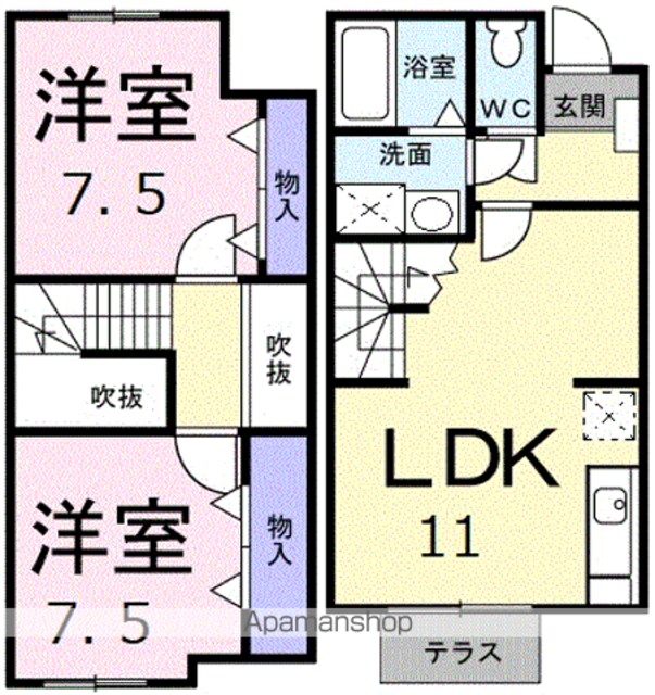 ニュークレストール光ケ丘[2LDK/58.22m2]の間取図