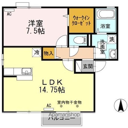ロイヤルガーデンエリナ　Ｆ[1LDK/52.13m2]の間取図