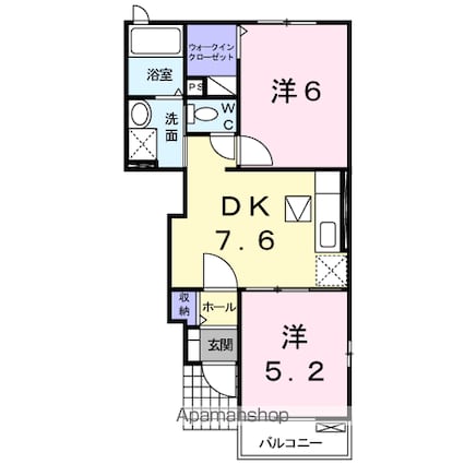 ヴィラ・プラシード[2DK/42.98m2]の間取図