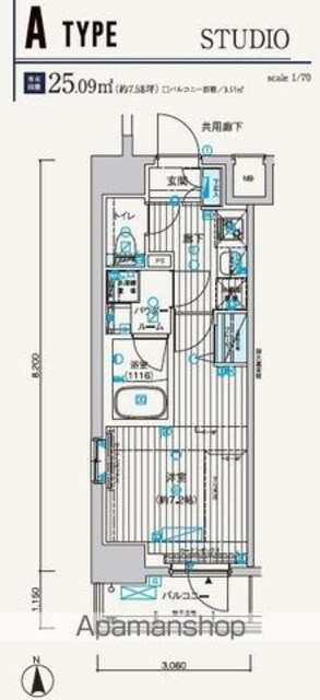メインステージ元浅草Ⅲ[1K/25.09m2]の間取図