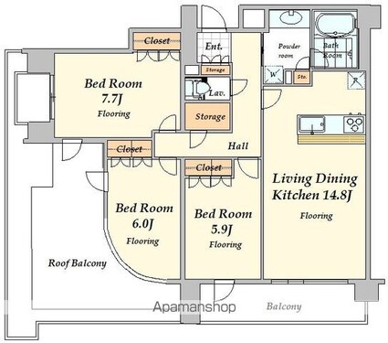 レジデンス渋谷富ヶ谷　（旧フォレシティ富ヶ谷　[3LDK/79.39m2]の間取図