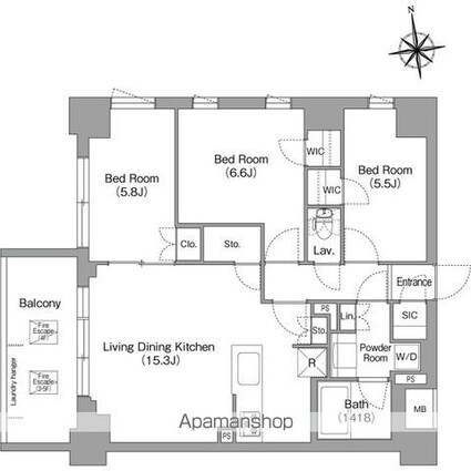 コンフォリア・リヴ西大島ＳＯＵＴＨ[3LDK/73.26m2]の間取図
