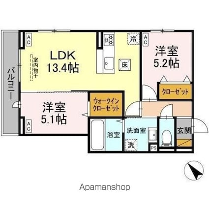 ＤーＲＯＯＭ都賀２丁目ＩＩーＢ棟[2LDK/55.28m2]の間取図