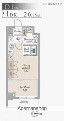 オーキッドレジデンス住吉[1DK/26.15m2]の間取図