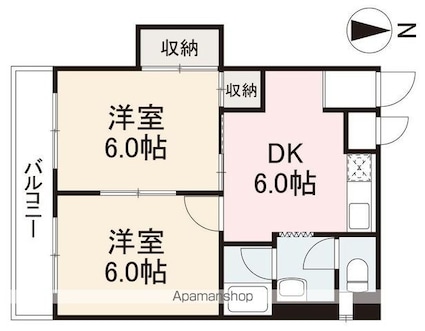 リバーボールマンション[2DK/41.4m2]の間取図