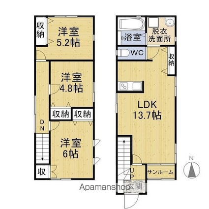 福井県福井市城東３丁目[3LDK/74.52m2]の間取図