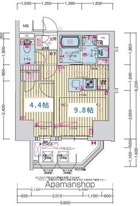 プレサンス丸の内サージュ[1LDK/34.72m2]の間取図