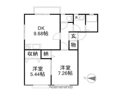 コンフォートタウン　Ｂ棟[2DK/53m2]の間取図