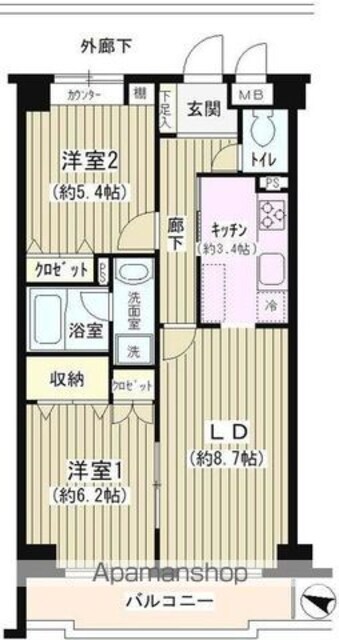 エステージ世田谷仙川[2LDK/55.01m2]の間取図