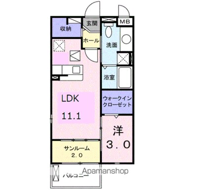 カーサプラシード　Ｂ[1LDK/37.12m2]の間取図