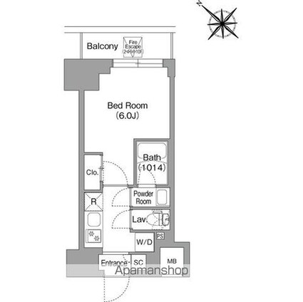 コンフォリア・リヴ横浜平沼[1K/20.72m2]の間取図