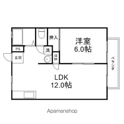 ハイツ朝日[1LDK/38.88m2]の間取図