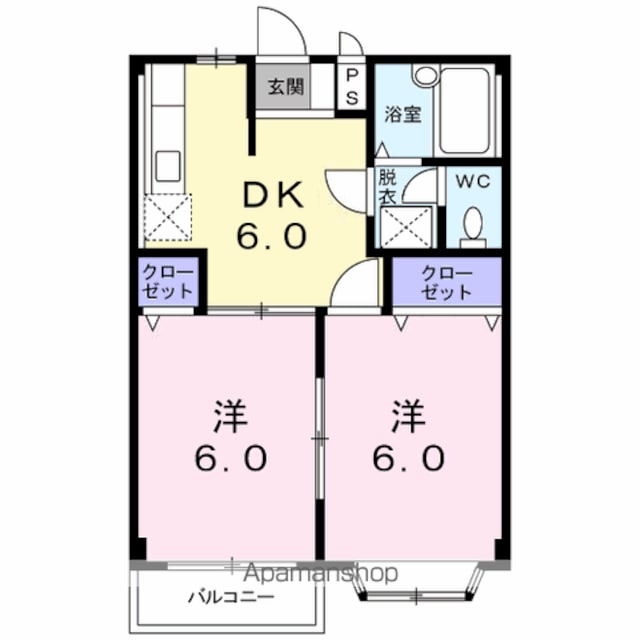 シルクハウスＢ[2DK/39.74m2]の間取図