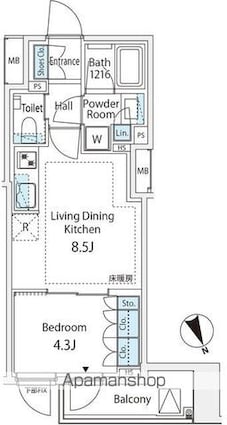 オープンレジデンシア下北沢コート[1LDK/32.66m2]の間取図