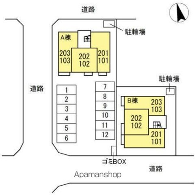 フローラル五月が丘　Ｂ棟[1LDK/35m2]の配置図