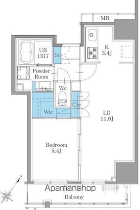 南麻布仙台坂レジデンス[1LDK/45.14m2]の間取図