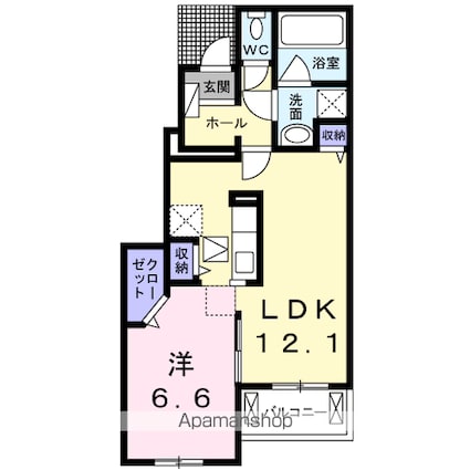 ハイビスカス[1LDK/45.84m2]の間取図