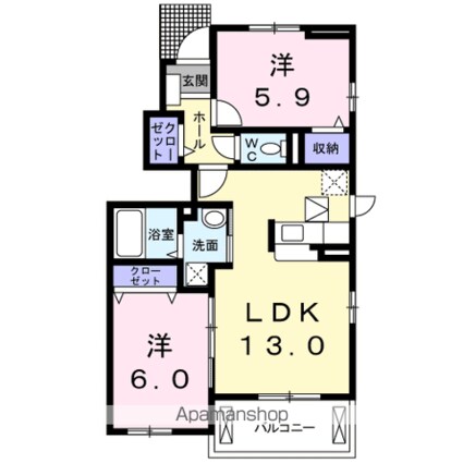 ウエスト　ウッド[2LDK/56.02m2]の間取図