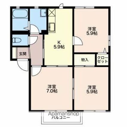 フレグランス・ヴェルジェＣＤ[3K/54.57m2]の間取図