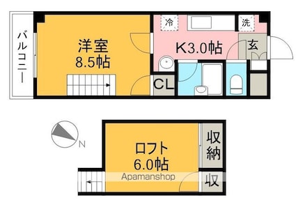 グランドムール高須[1K/26.22m2]の間取図