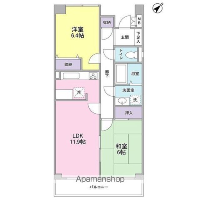 プロスパー世田谷Ａ棟[2LDK/58.41m2]の間取図