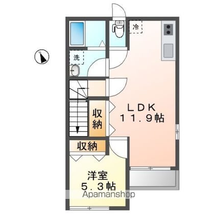 Ｂｉｒｄ　ｔｗｅｅｔ[1LDK/45.51m2]の間取図