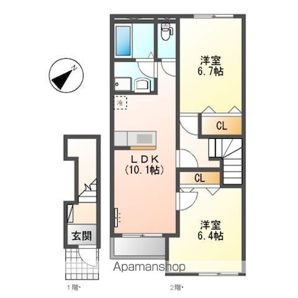 フローラルコートＤＳ[2LDK/58.4m2]の間取図