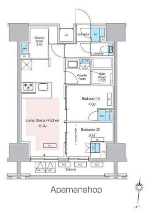プレディアコート錦糸町スカイビュー[2SLDK/50.7m2]の間取図