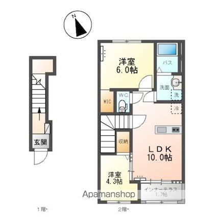 腰浜町アパート[2LDK/53.8m2]の間取図