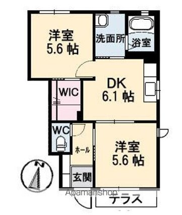 ミレニアムハイム　３号館[2DK/42.56m2]の間取図