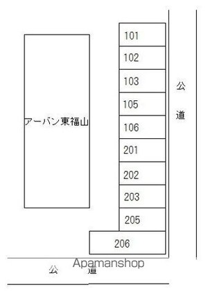アーバン東福山[1K/21m2]の配置図