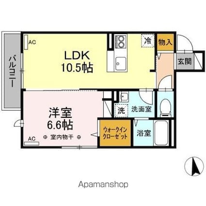 ＤーＲＯＯＭ南材木町[1LDK/41.44m2]の間取図