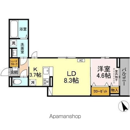 ＤーＲＯＯＭ銀杏町ＩＩ[1LDK/42.13m2]の間取図