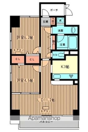 シェソワ恵比寿[2LDK/59.58m2]の間取図