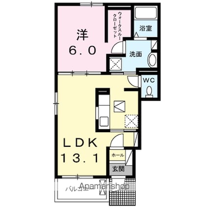 ル・レーヴ大里[1LDK/45.09m2]の間取図