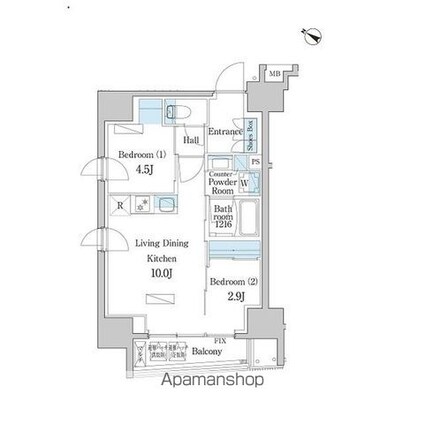 デュオフラッツ日本橋水天宮[2LDK/40.68m2]の間取図
