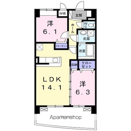 ノースグランパス[2LDK/62.27m2]の間取図