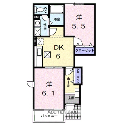秋田県秋田市飯島川端１丁目[2DK/44.77m2]の間取図