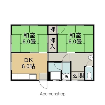 横田町１丁目１－４及び４３貸家[2DK/44.55m2]の間取図