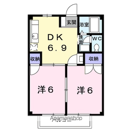 Ｈｅａｒｔ　Ｈｏｕｓｅ[2DK/40m2]の間取図
