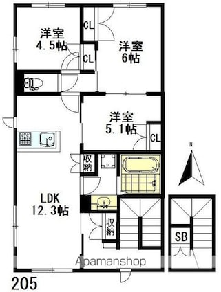 牟礼アパートメント[3LDK/75.21m2]の間取図