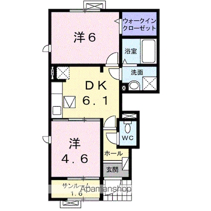 グランシェル　Ｂ[2DK/42.89m2]の間取図