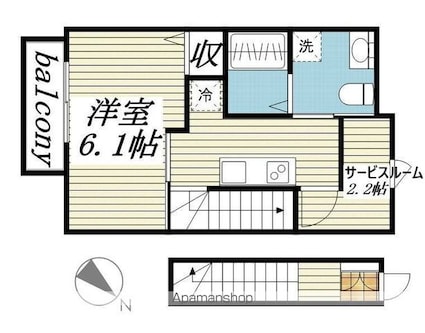 シンティラーレ小松島[1K/33.46m2]の間取図