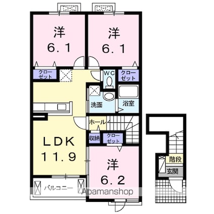 トビアスガーデン南沖洲Ａ[3LDK/67.91m2]の間取図