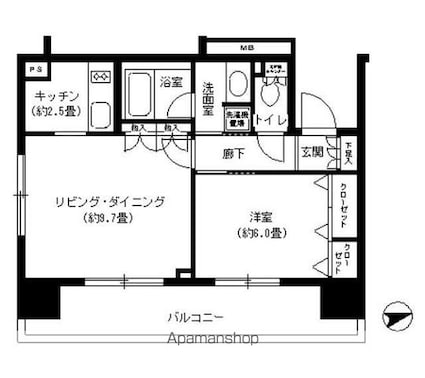 パークキューブ浅草田原町[1LDK/44.88m2]の間取図