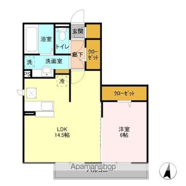 サンシャインヒルズ厨[1LDK/49.68m2]の間取図