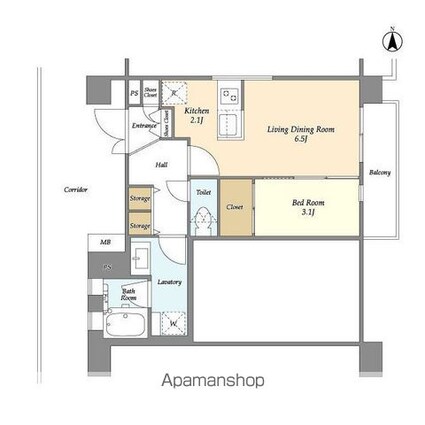 ＨＦ大森町レジデンス[1LDK/36.62m2]の間取図