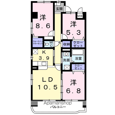 【岐阜市東鶉のマンションの間取り】