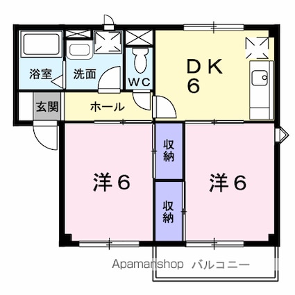 ユーホリアＲ２[2DK/42.42m2]の間取図