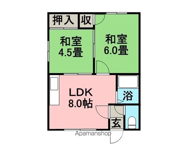 札幌市東西線 大谷地駅 徒歩8分 2階建 築43年の間取り写真